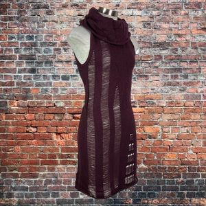 Widow Burgundy Distressed Mad Max Apocalyptic Dress with Turtle Collar